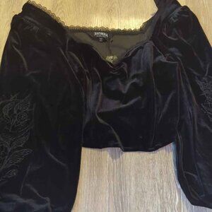 Disturbia nelle velour embroidered puff sleeve corset top size 12 new